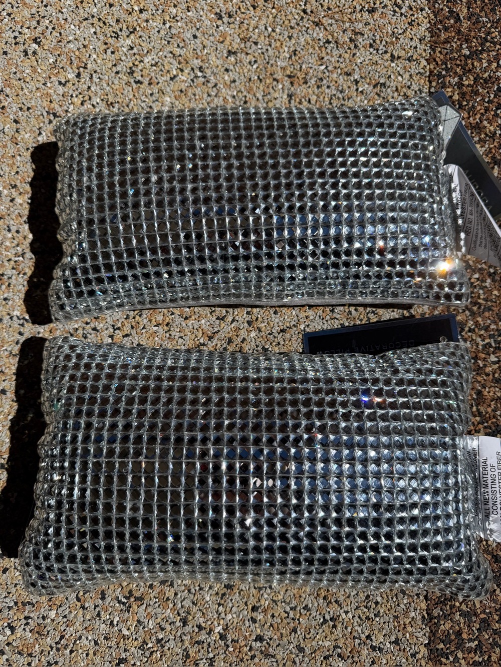 NEW Aurora Fine Home Silver Crystal Bling Lumbar Pillows Set of 2